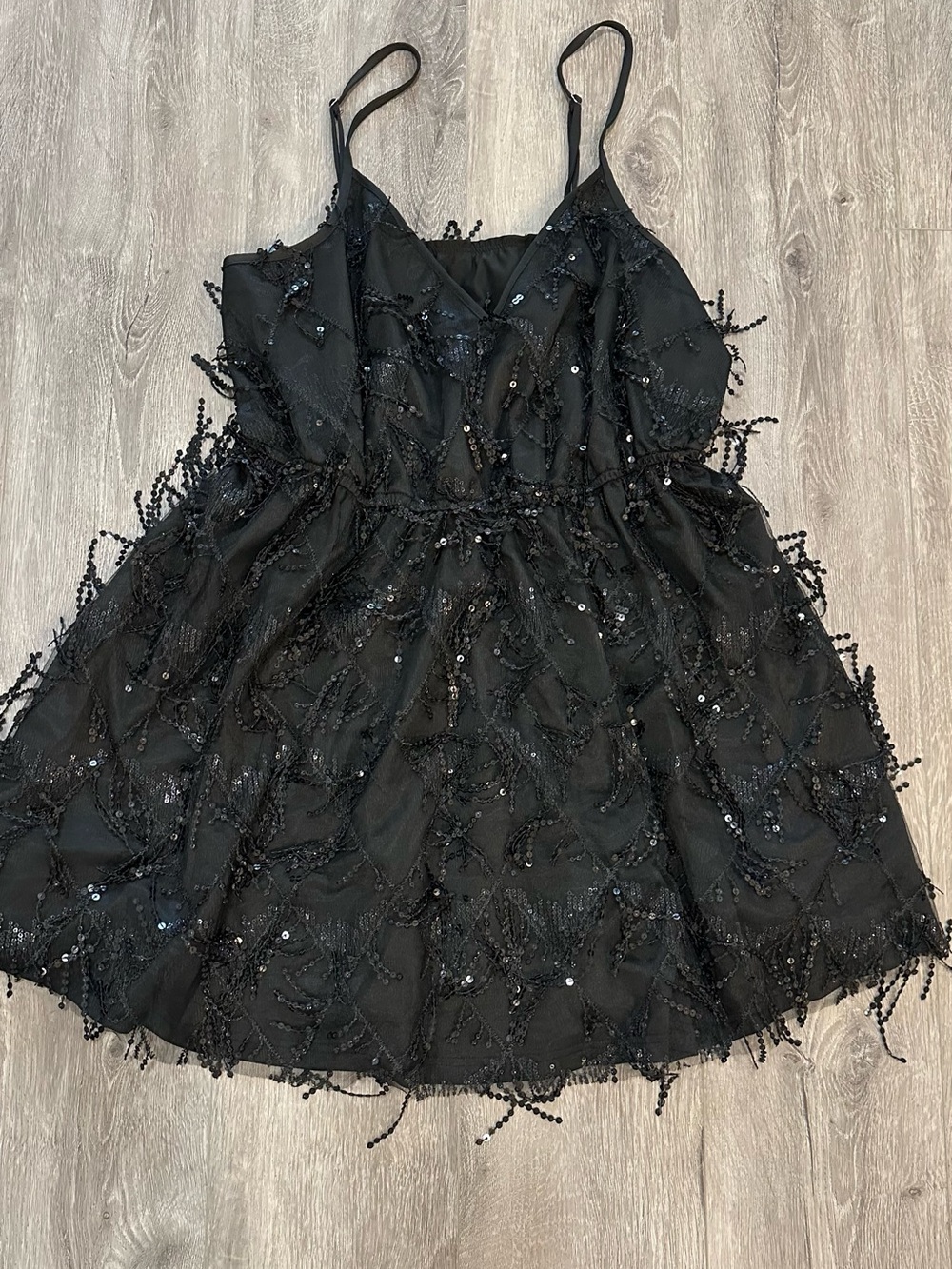 SHEIN Black Beaded Spaghetti Strap Party Dress